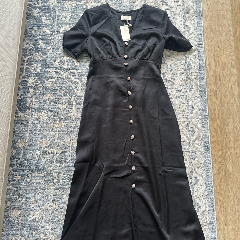 MELLODAY Black Button-Front Midi Dress